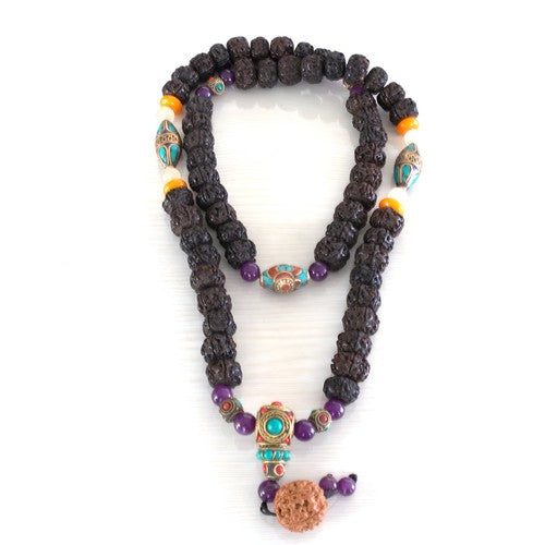 Tibetan Rudraksha Mala With Natural Stones