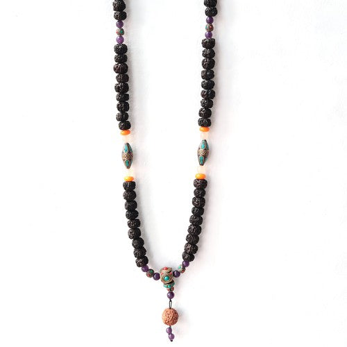 Tibetan Rudraksha Mala With Natural Stones