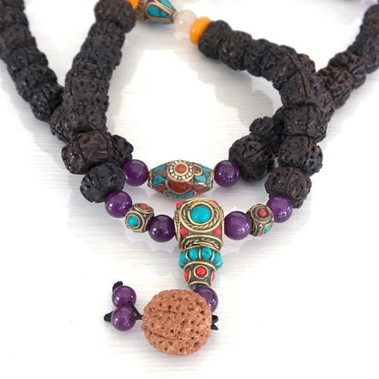 Tibetan Rudraksha Mala With Natural Stones