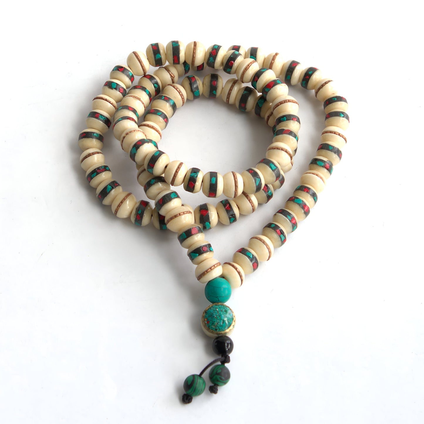 Tibetan Bone Necklace Mala  With Natural Stone