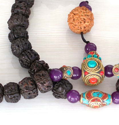 Tibetan Rudraksha Mala With Natural Stones