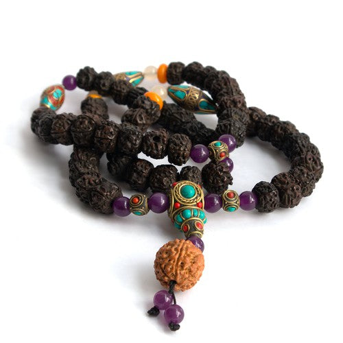 Tibetan Rudraksha Mala With Natural Stones