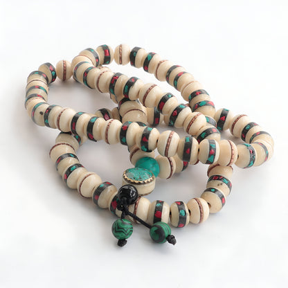 Tibetan Bone Necklace Mala  With Natural Stone