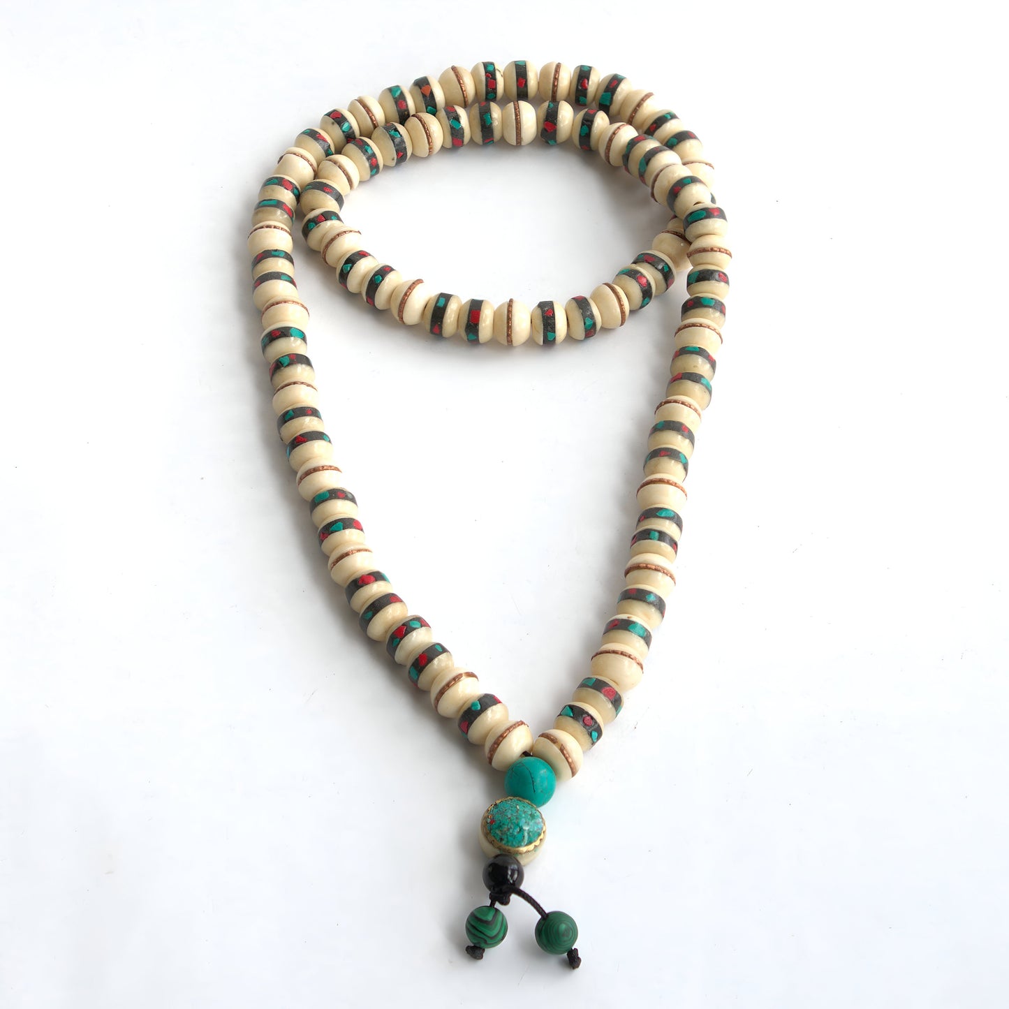 Tibetan Bone Necklace Mala  With Natural Stone