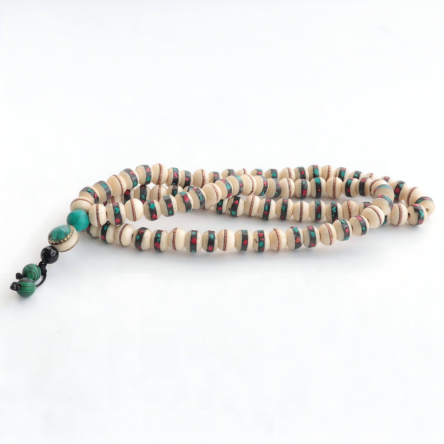 Tibetan Bone Necklace Mala  With Natural Stone