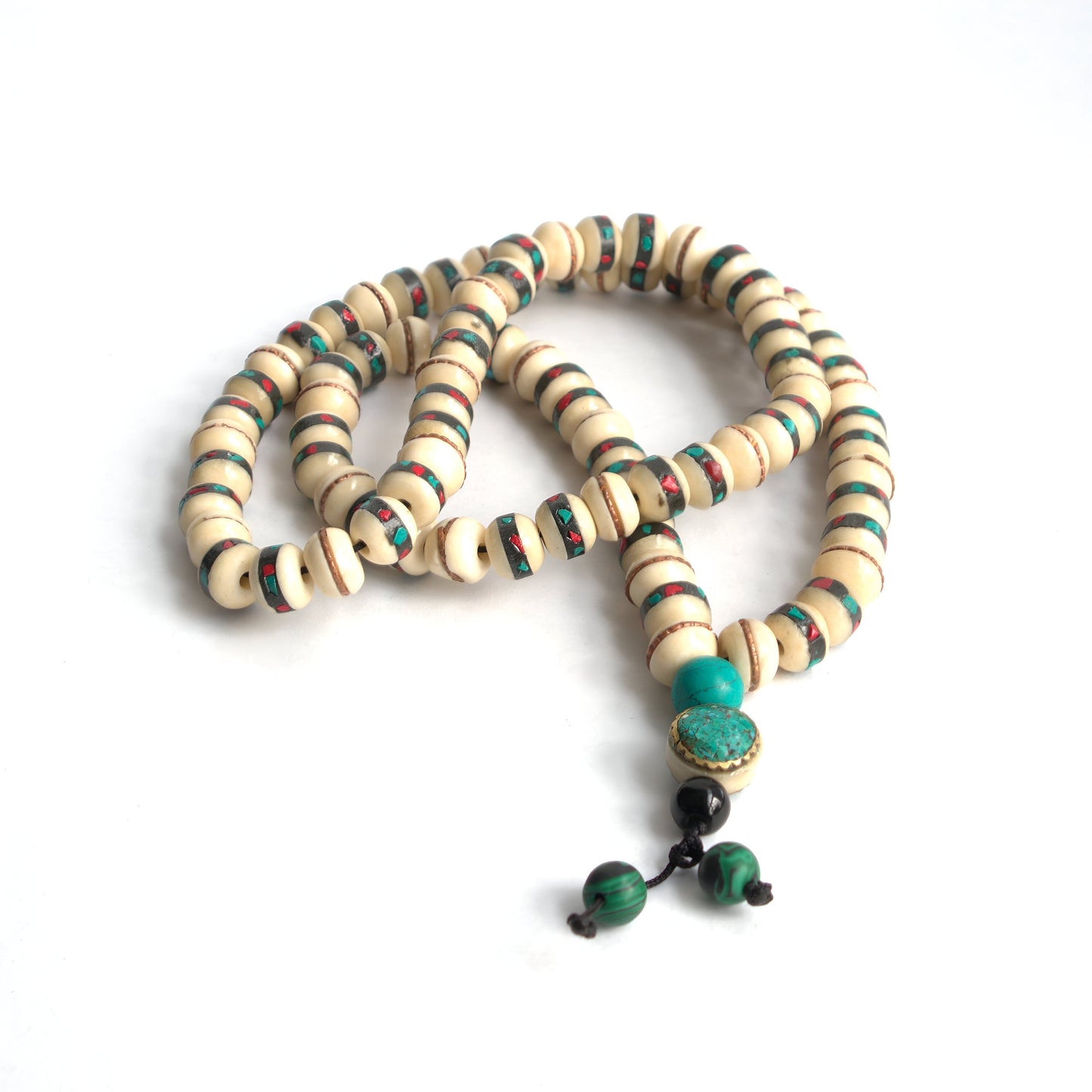 Tibetan Bone Necklace Mala  With Natural Stone