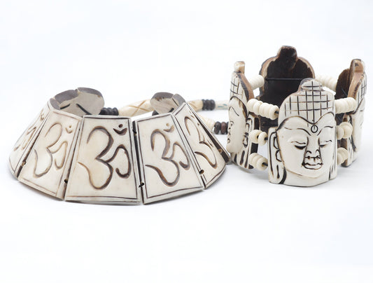 'OM' Carved Bone Jewelry Set - MOQ 10 Pcs